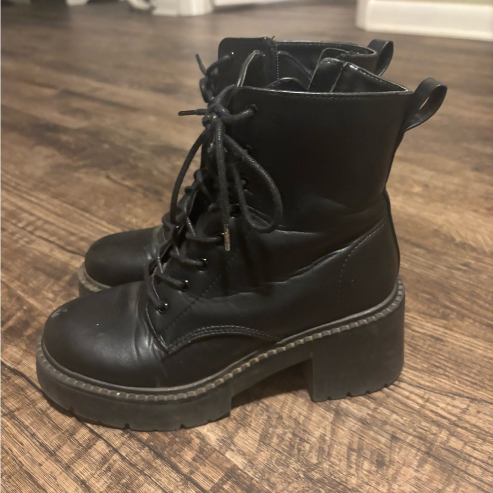 Madden Girl Black Lace-Up Moto Boots